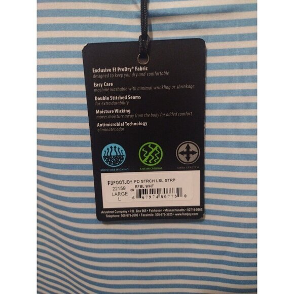 NEW FootJoy FJ Polo Shirt Men’s Large L Blue White Striped Short Sleeve Golfing - Picture 2 of 12
